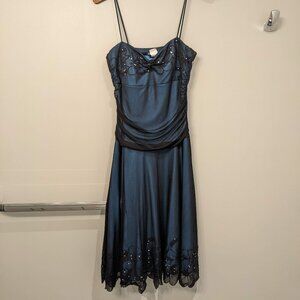 Embroidered Blue, Knee Length Dress, size medium, semiformal, whimsigoth